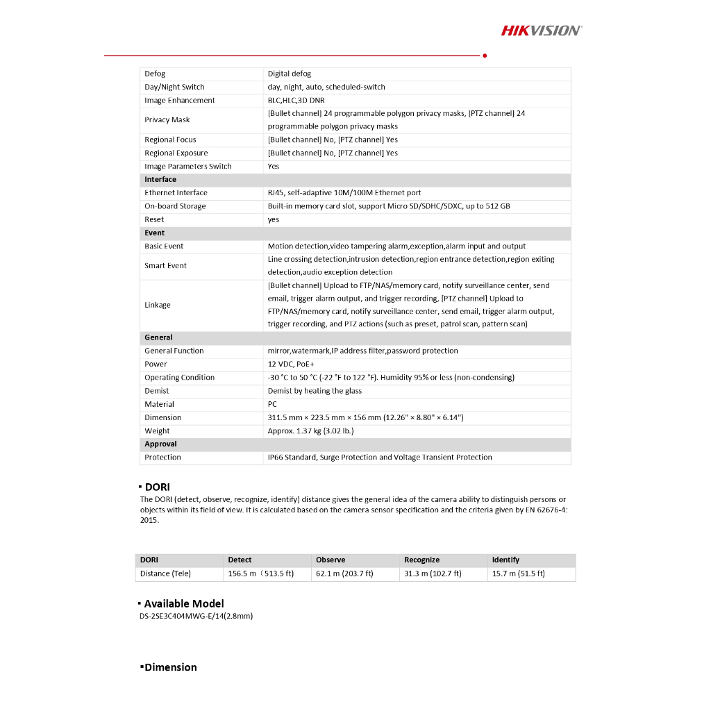 Hikvision กล้องวงจรปิด TandemVu 4MP+4MP 4X POE PTZ Network รุ่น DS-2SE3C404MWG-E/14 เลนส์ 2.8mm