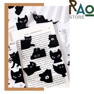 RAO Store พร้อมส่ง ที่คั่นหนังสือแม่เหล็กสีดำ ลายแมวลายหมีน่ารัก เป็นแม่เหล็กไดคัท2ด้าน