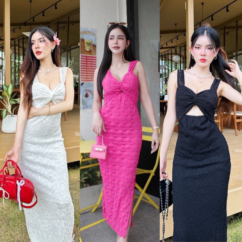 Teera พร้อมส่ง เดรสยาวทรงพันอก ลูกไม้ มีซับใน ใส่สวย งานป้าย Goodluck