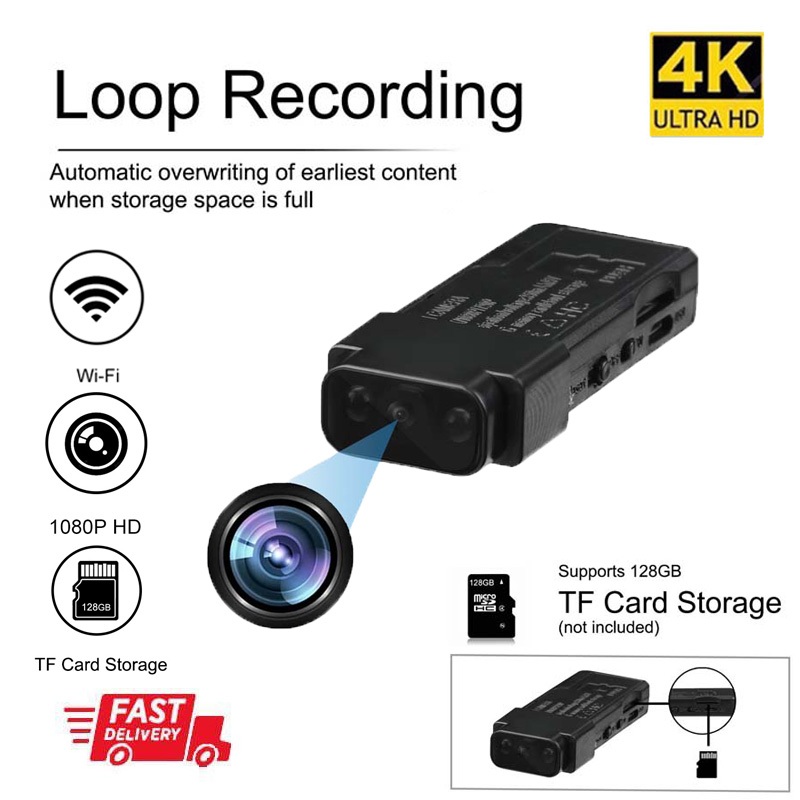 (จัดส่งจากประเทศไทย)กล้องขนาดเล็ก 4K HD กล้องสำหรับครอบครัวกล้องไร้สาย WiFi ที่เล็กที่สุดพร้อมการควบคุมแอพตรวจจับการเคลื