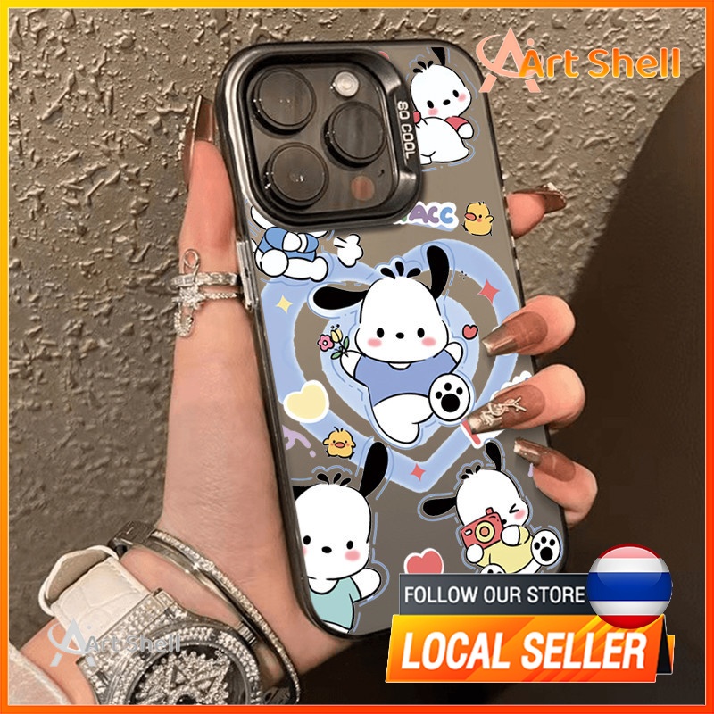โลหะชุบโลหะด้วยไฟฟ้า ไอโฟน น่ารักการกระทำลูกสุนัข for 11 iPhone 12 13 14 15Pro MAX X XS XR 7 8Plus เคสโทรศัพท์