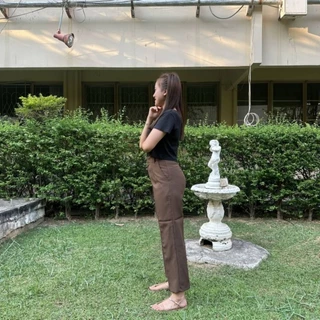 (NT 9)กางเกงทรงบอยเอวสูง กระบอกเล็ก 9 ส่วน (Size S-36) เเต่งตะขอหน้า