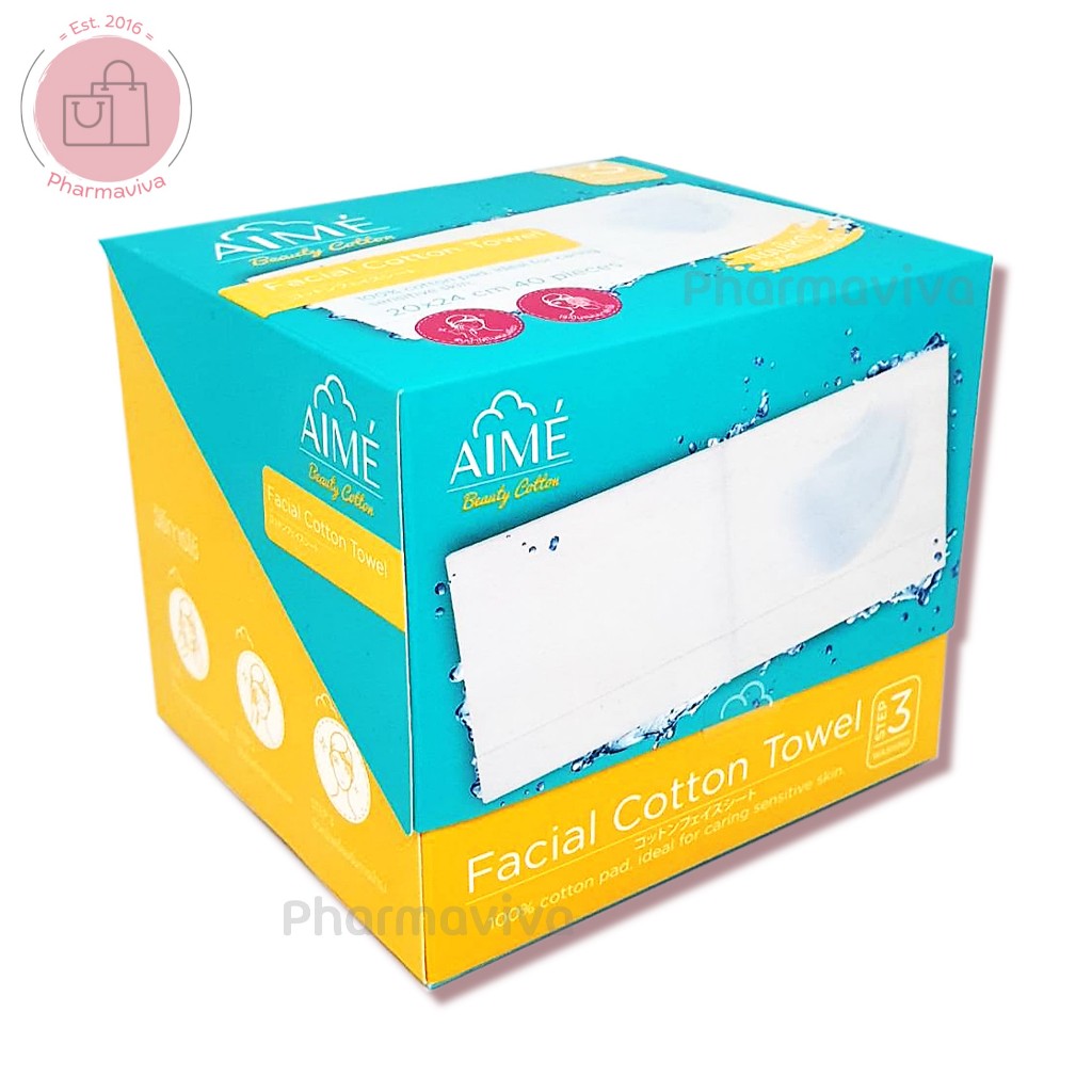 สำลีแผ่นใหญ่ Aime Facial Cotton Towel 40 แผ่น เอเม่ เฟเชียล คอตตอน สำลีแผ่น สำลีเอเม่ เอเม่ สำลีฝ้าย