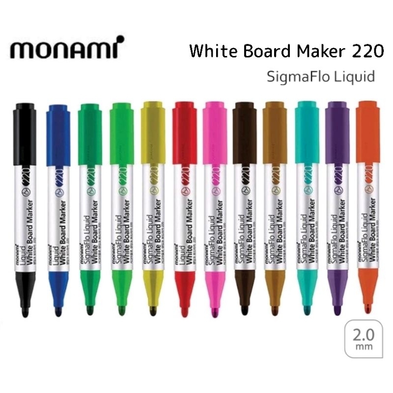 Monami ปากกาไวท์บอร์ดซิกม่าโฟลว์ลิควิด หัวกลม 220, หัวตัด 221 ขนาด 2.0มม. White Board Marker Sigmaflo Liquid ราคา 1 แท่ง