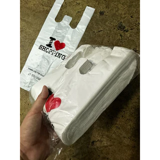 ส่งไว🇹🇭(1กิโลเต็ม)ถุงหิ้วหูหิ้ว I love shopping พับข้าง ถูกสุดได้เยอะ ถุงแฟชั่น