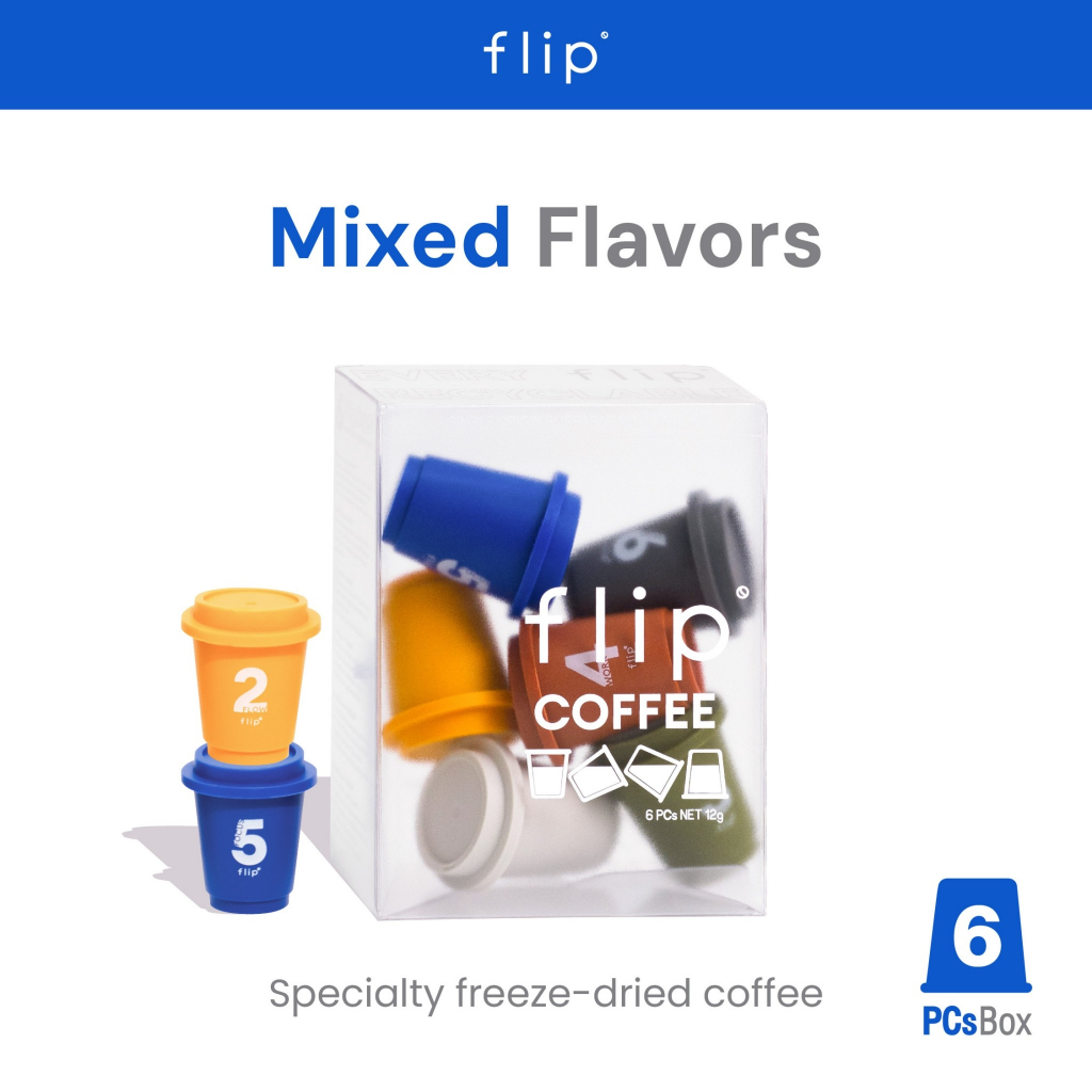 Flip กล่อง 6 ชิ้น Mix Flavors กาแฟสำเร็จรูป กาแฟผงพร้อมชง Specialty Instant Coffee Cold Brew คละสี  Variety Packs
