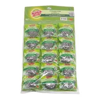 Scotch-Brite 3M สก๊อตช์-ไบรต์ ฝอยสแตนเลส ขนาด 14 กรัม ( แพ็ค 12 ชิ้น แถม 3 ชิ้น) รุ่นแพ็คเกจใหม่