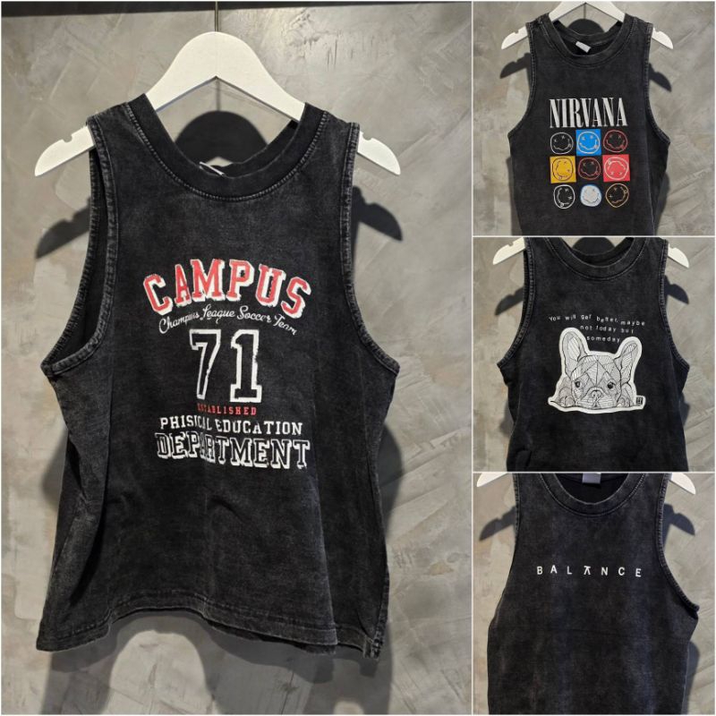 เสื้อกล้ามหญิง | กล้ามหญิงยาว 20" งานสกรีน ผ้าฟอก วินเทจ