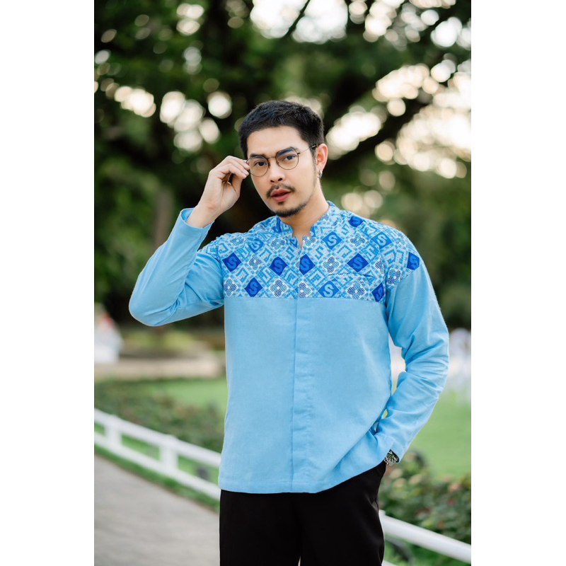 เสื้อผ้าฝ้ายฟอกนุ่มผ้าฝ้ายพิมพ์ลายNo.16ฟ้ายาว
