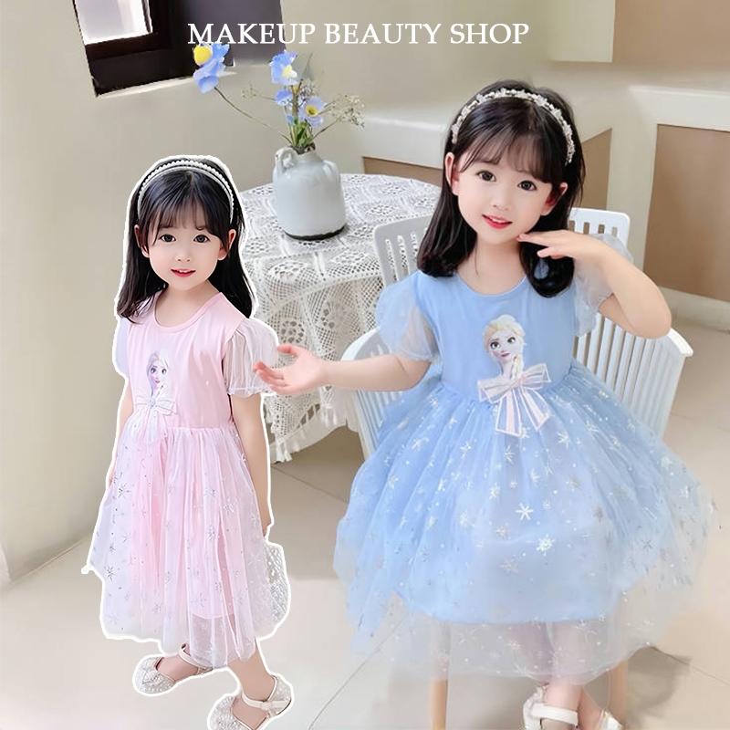 1-7 ปี Frozen Elsa ชุดเดรสเจ้าหญิง เดรสเด็กผู้หญิง ชุดเดรสเด็ก สไตล์เกาหลี เสื้อผ้าเด็กผู้หญิง