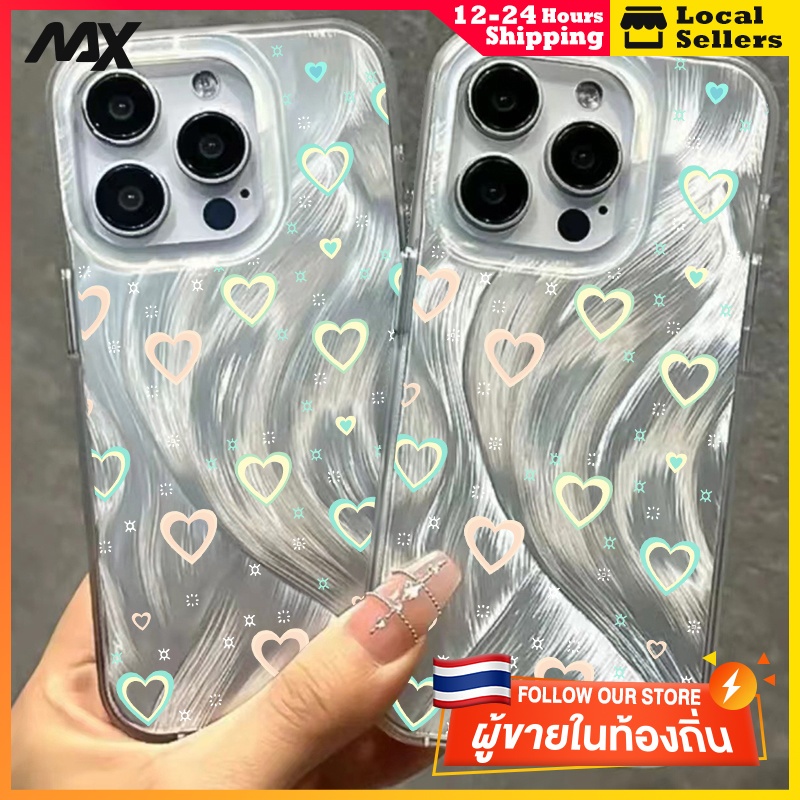 เส้นด้ายขนนกสุนัขจิ้งจอกสีเงิน สปาร์คเคิล เคสโทรศัพท์แอปเปิ้ล iPhone 7/8P XR XS X 11 13 12 14 15 Pro Max ความรัก