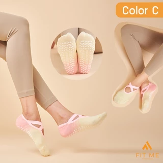 ถุงเท้าโยคะ พิลาทิส มีกันลื่น ข้อสั้น สายไขว้ ถุงเท้าผู้หญิง ฟรีไซส์ FitMeSportswear Rainbow Socks