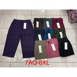 7AQ 6XLกางเกงผู้ใหญ่ผ้าพื้นขา5ส่วนผ้าเกาหลีเอวยางยืด สาวอวบใ…