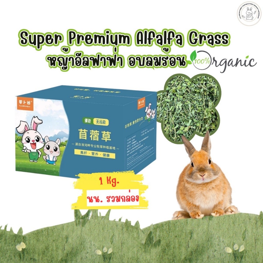 CHA Brown Rabbit Food หญ้ากระต่าย หญ้าอัลฟาฟ่าอบลมร้อน Super Premium Alfalfa Grass 1Kg(กล่องน้ำเงิน)