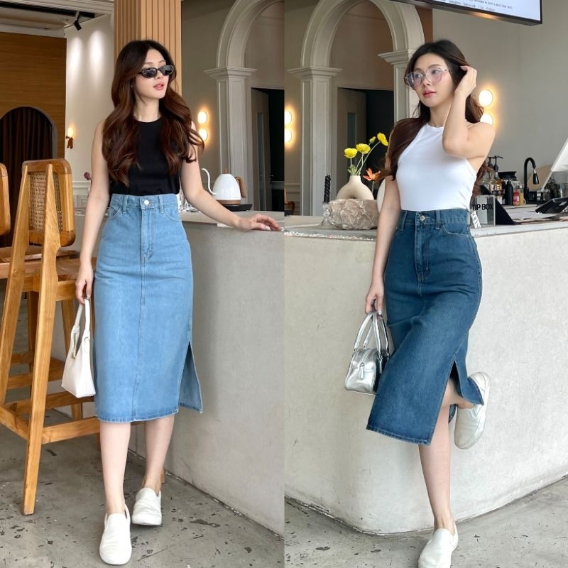 Denim Skirt กระโปรงยีนส์ยาวผ่าข้าง