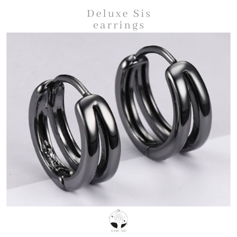 MNL💗Deluxe Sis สีดำ ต่างหูแบบห่วง ลุคหรู ผู้หญิง ผู้ชาย เครื่องประดับแฟชั่น เงินแท้ ไม่ลอก สไตล์เท่ ของขวัญ ใส่ทุกวัน