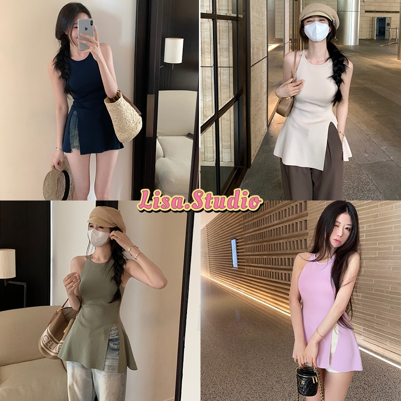 Lisa พร้อมส่ง เสื้อสายเดี่ยวทรงยาว ผ้าไหมพรมสีพื้น แขนกุด ปลายแหวนข้าง รัดรูปดูดี ใส่แล้วดูดี เกร๋ๆ สำหรับผู้หญิง