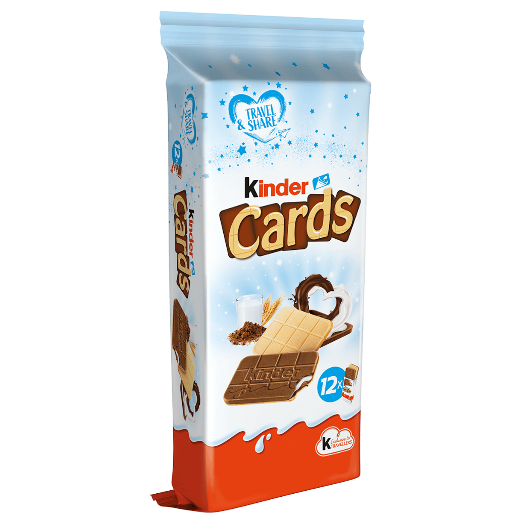 Kinder Cards travel & share 1 ถุง มี 12 ซอง 24 ชิ้น น้ำหนัก 307.2 กรัม สินค้าจากโปแลนด์ E.30/12/24
