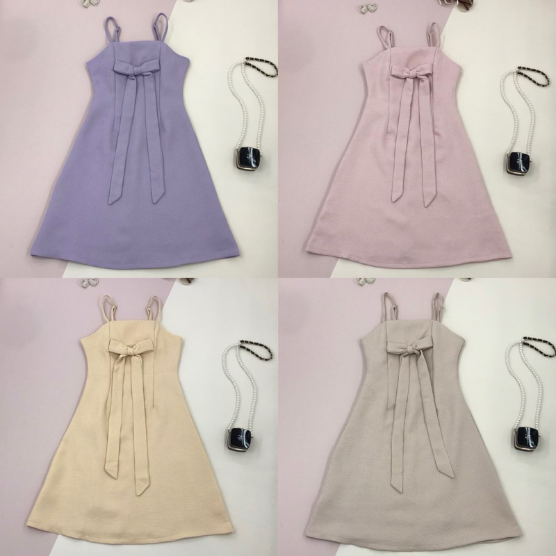 [ELSA] Y033 ชุดเดรสกระโปรงสายเดี่ยวดีเทลแต่งโบว์หน้า สวยลูกคุณหนูหวานละมุนโทนพาสเทล ใส่เที่ยว ออกงาน คาเฟ่ ดินเนอร์