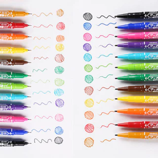 ปากกามาร์คเกอร์ ปากกาเคมี 2 หัว (0.5 และ 1 mm) หมึกน้ำมันกันน้ำ สีสดติดทน เขียนซองพลาสติก ซองไปรษณีย์ แก้ว ซีดี