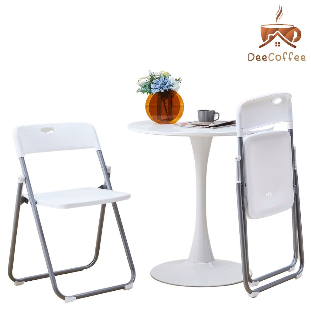 เก้าอี้พับได้สีขาว มีพนักพิง Foldable Chairs Dee Coffee
