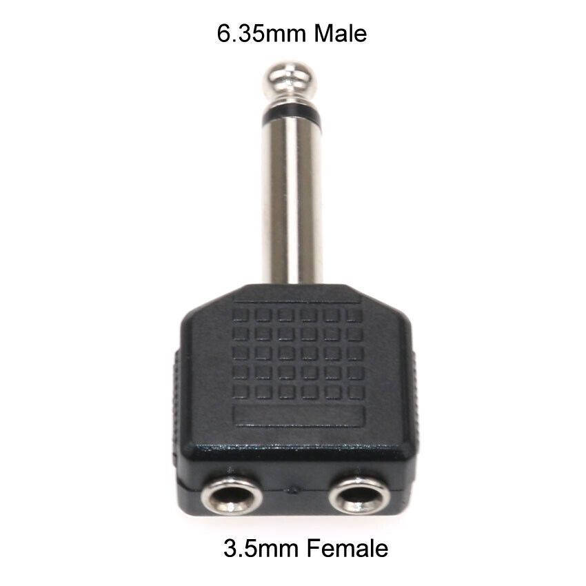 6.35mm Mono Plug Male to Dual 3.5mm Female Stereo Jack Audio Adapter Splitter