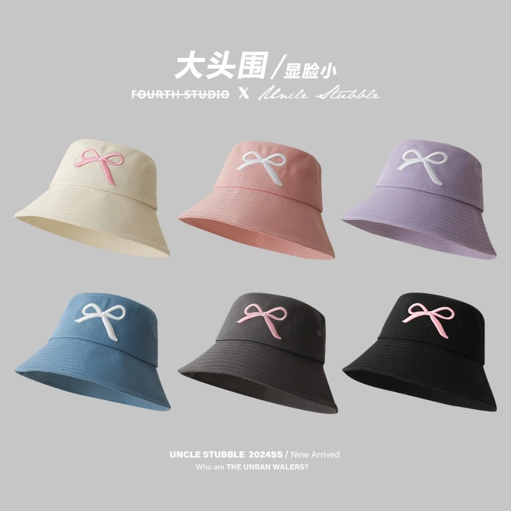 หมวกบักเก็ต ปักโบว์ ผ้าฝ้าย bucket มี 6 สี