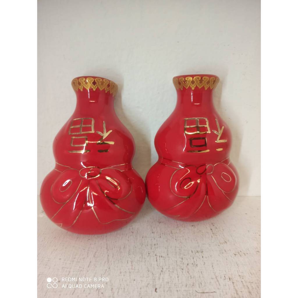 หมึ่งซิ้งเซรามิค(ที่ปักธูปหน้าบ้าน)อักษรฮกโชคลาภสีแดง สูง5นิ้ว