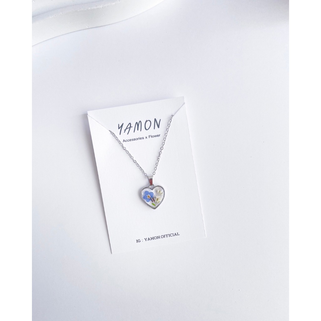 YAMON Lovely heart Forget me not & Gypso  สร้อยคอดอกฟอร์เก็ตมีน็อต&ยิปโซ สร้อยคอสแตนเลส จี้ดอกไม้จริ