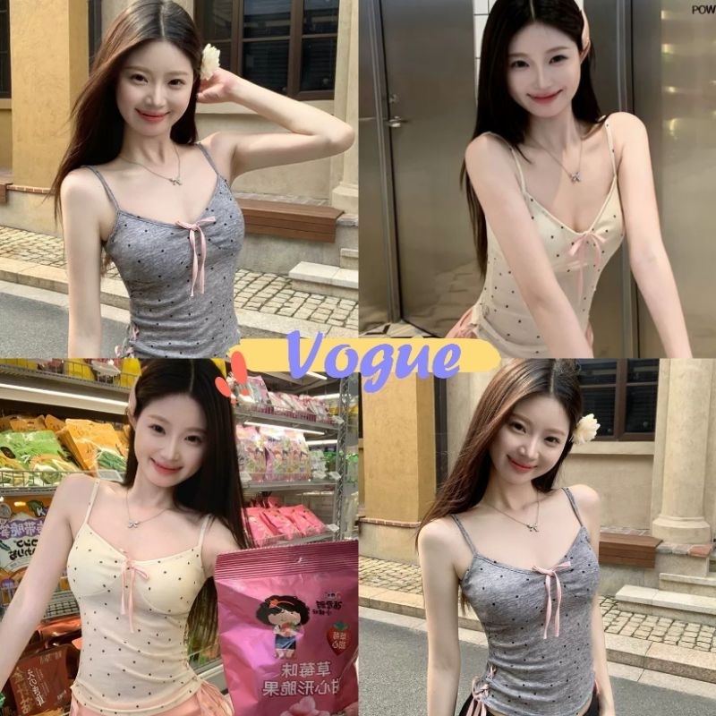 Vogue พร้อมส่ง เสื้อกล้ามเซ็กซี่ เสื้อสายเดี่ยว มีฟองน้ำ สีพื้น ผูกโบว์น่ารักมากๆ ยืดกำลังดี (FY1063-J)