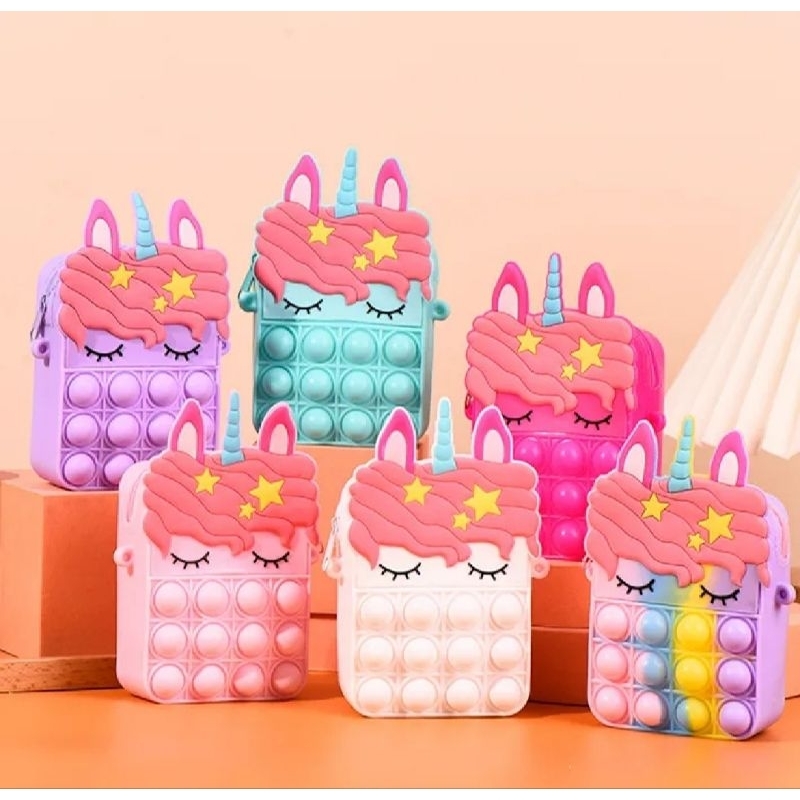 กระเป๋ายูนิคอร์นสะพายข้างสำหรับเด็ก Pop It Push Bubble