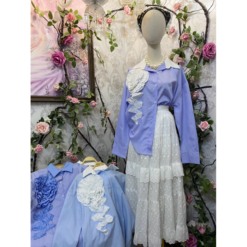 เสื้อเชิ้ตแขนยาวผ้าลายทางสุดคิ้วท์