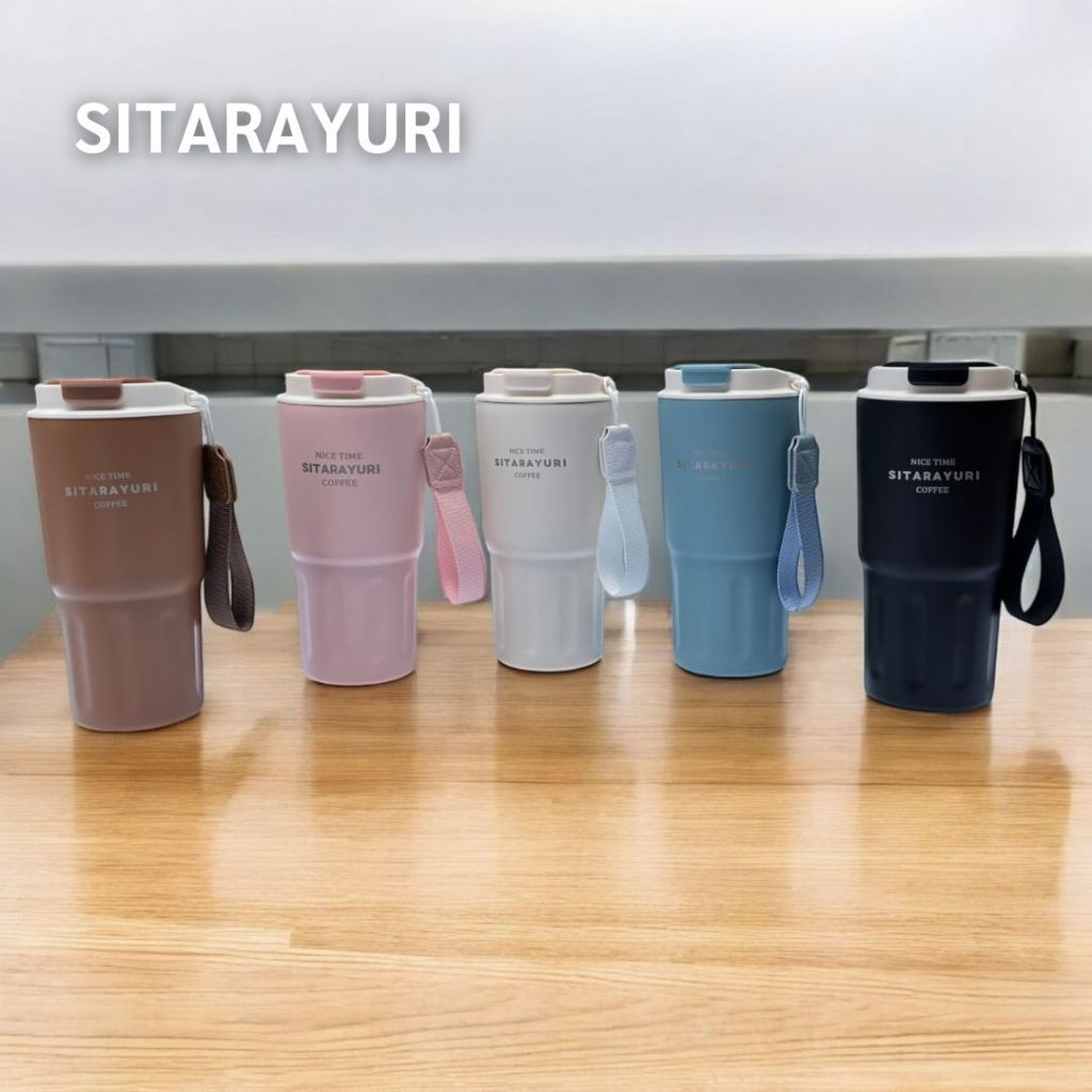 SITARAYURI แก้วน้ำเก็บความเย็น เก็บอุณหภูมิได้ทั้งร้อนและเย็น SUS304 พร้อมสายหิ้วแคนวาส