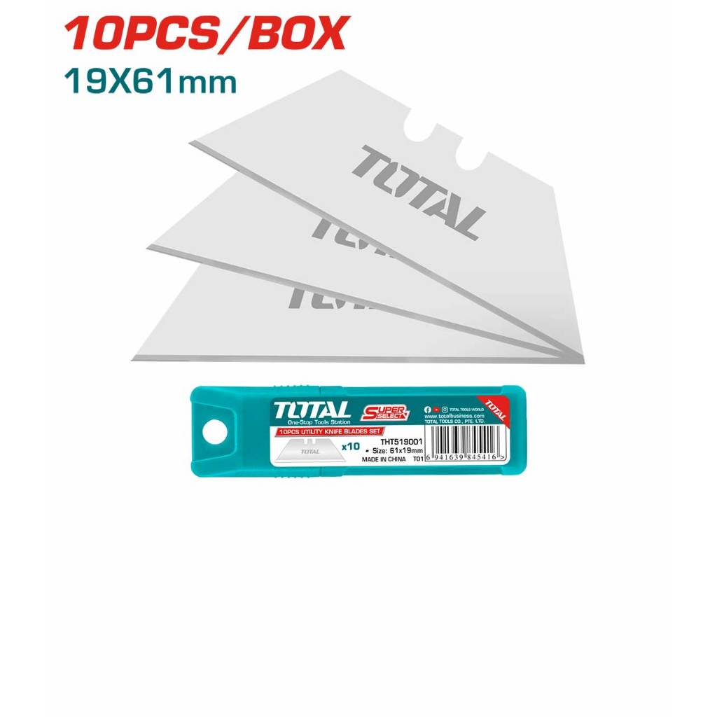 TOTAL ใบมีดคัดเตอร์ 61x19mm (10ใบ) รุ่น THT519001 ใช้กับคัดเตอร์ รุ่นTG5126101,THT5116118,THT5126128