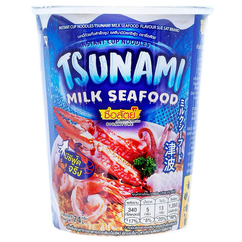 ซื่อสัตย์บะหมี่กึ่งสำเร็จรูปรสสึนามิมิลค์ซีฟู้ด 74กรัม / Sue Sat Instant Cup Noodles Tsunami Milk Seafood Flvour 74g.