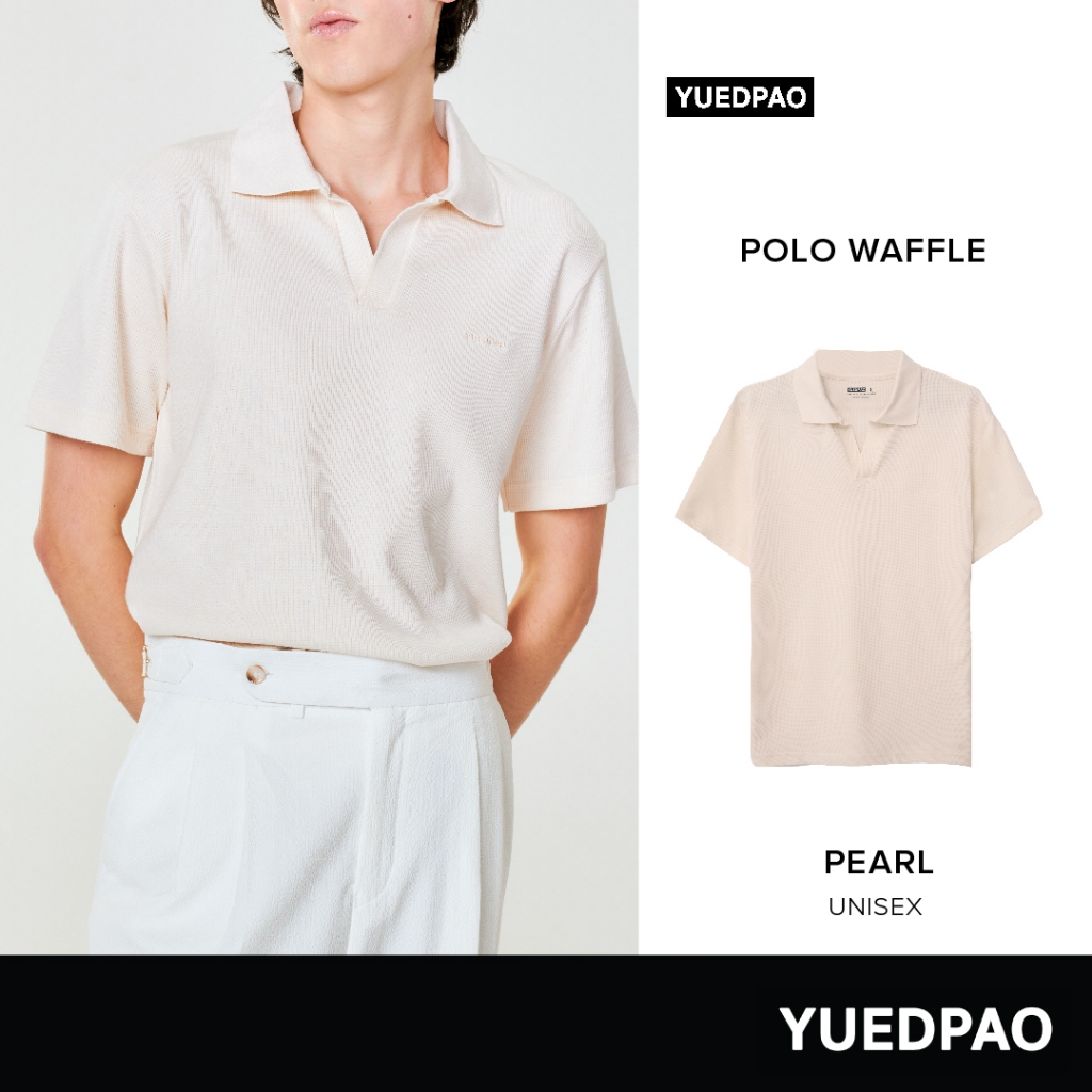 Yuedpao Polo Waffle ผ้าหนาทรงสวย ยับยากรีดง่าย เสื้อยืดเปล่า เสื้อโปโล สี Pearl