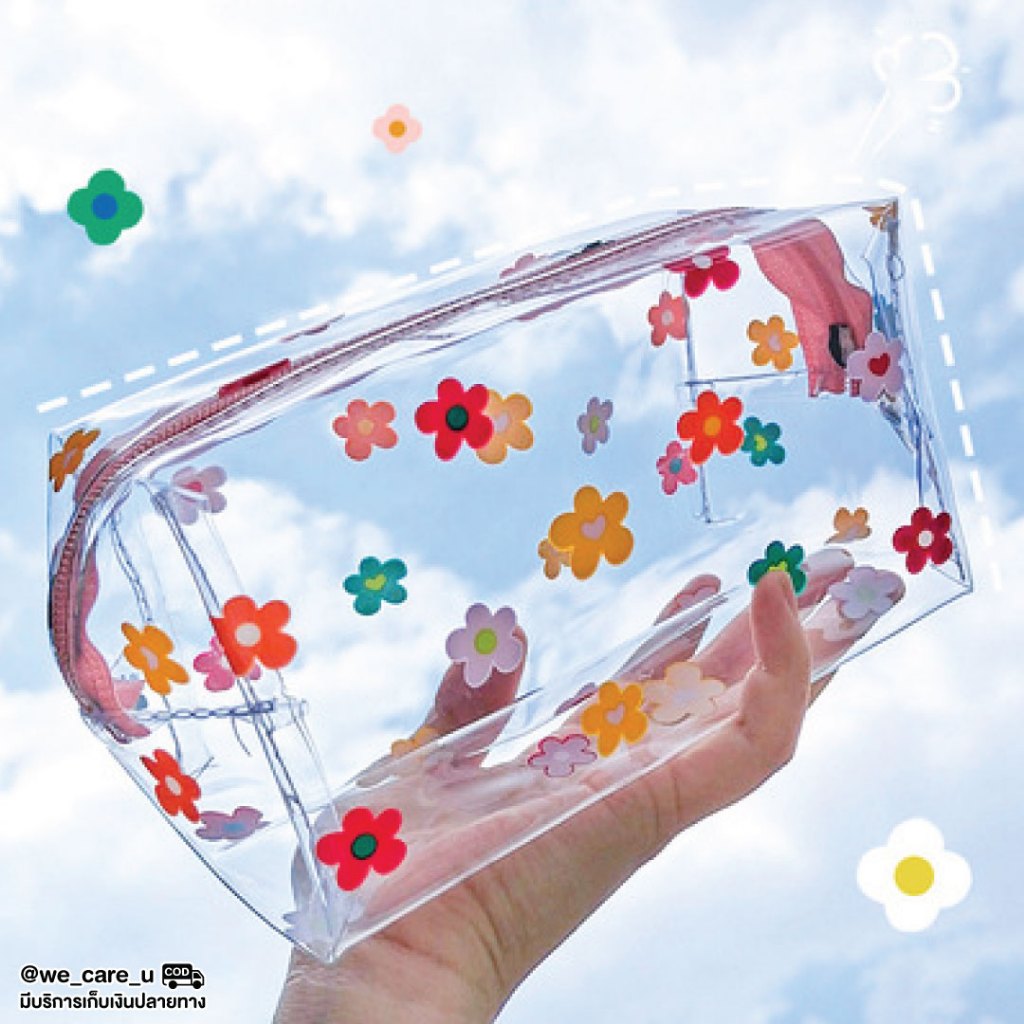 กระเป๋า PVC ลายดอกไม้ สำหรับใส่เครื่องสำอาง