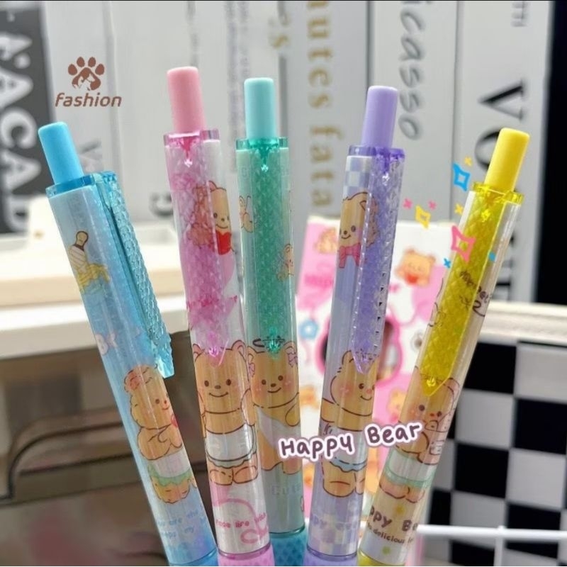 แฟชั่น] 5 ชิ้น/กล่องน่ารักเนยหมี Wrig ปากกา 0.5 มม.ปากกาเจล St Tip Sig ปากกาสํานักงานนักเรียน Quick