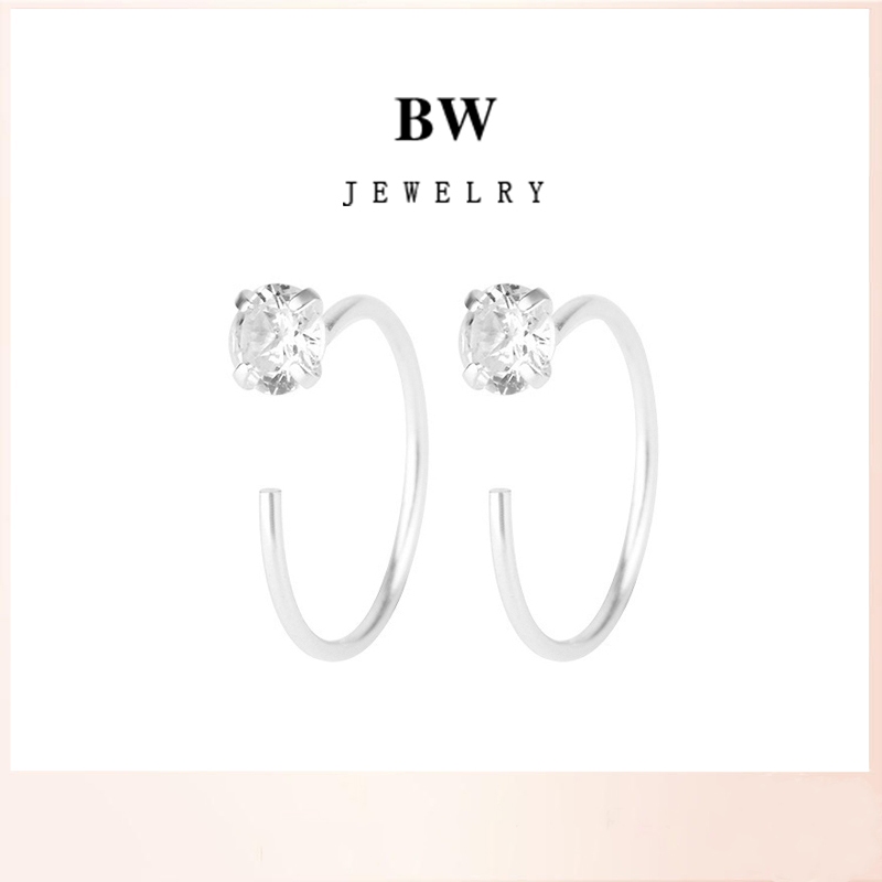 Jewelry ต่างหูเงินแท้ ห่วงเพชร ห่วงเกี่ยว ต่างหูแฟชั่น BWE001&BWE002 ของขวัญ