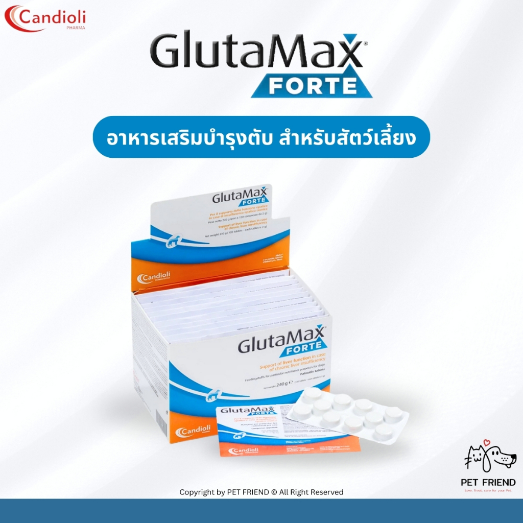 GlutaMax Forte (Candioli) ดูแลตับอย่างครบวงจร เพิ่มการดูดซึมและเสริมประสิทธิภาพ ​สำหรับสุนัขและแมว (กล่อง 120 เม็ด)