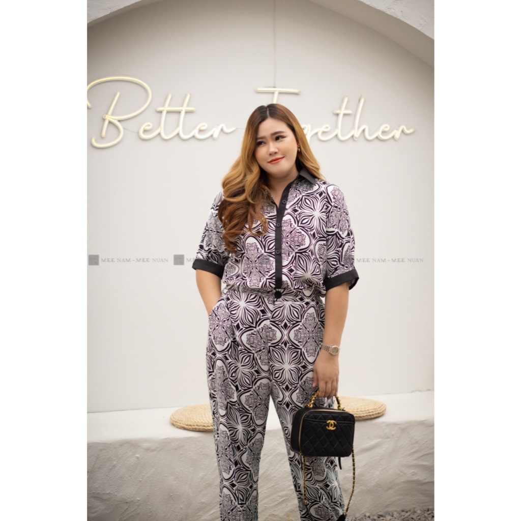 ST241 เซตกราฟิกขาวดำแขนสั้น เสื้อผ้าพลัสไซส์ Plussize Fashion ชุดคนอ้วน แฟชั่นสาวอวบ