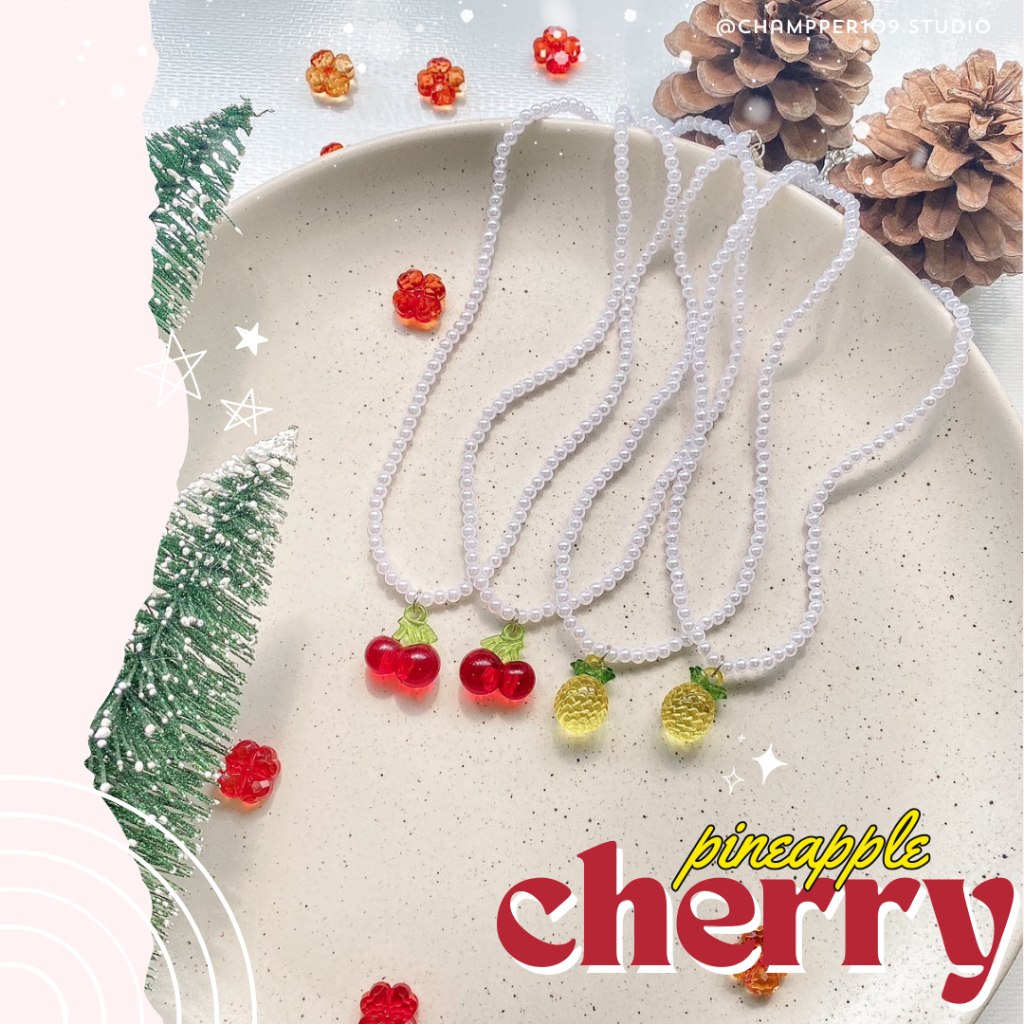 สร้อยเชอรี่ cherry 🍒 สร้อยสัปปะรด🍍  สร้อยสไตล์เกาหลี สร้อยมินิมอล งาน handmade สินค้าพร้อมส่ง🚚