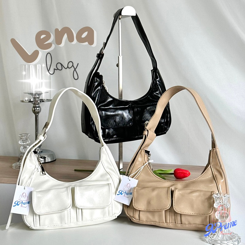 9Preme(พร้อมส่ง) •Lena bag หนังพรีเมี่ยมเงาสวย ขนาด 10 นิ้ว ใส่ของได้ถึง 5 ช่องแบบจุๆ