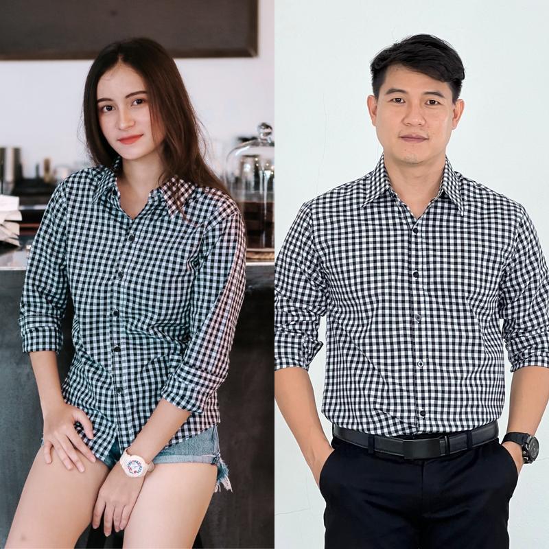 takayay brand เสื้อเชิ๊ต สก๊อตดำกลาง 36-54 นิ้ว เสื้อเชิ้ตสก๊อต ผ้าคอตตอนทวิล