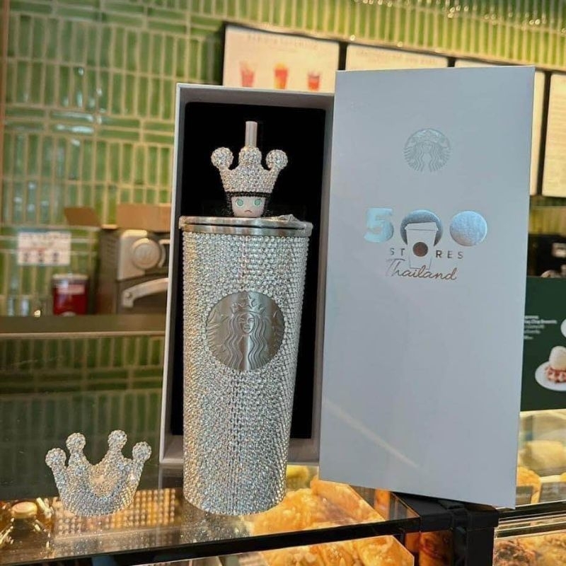 starbucks Stainless  Silver Steel Bling Rhinestone Cold Cup 16oz. ทัมเบลอร์สตาร์บัคส์ส