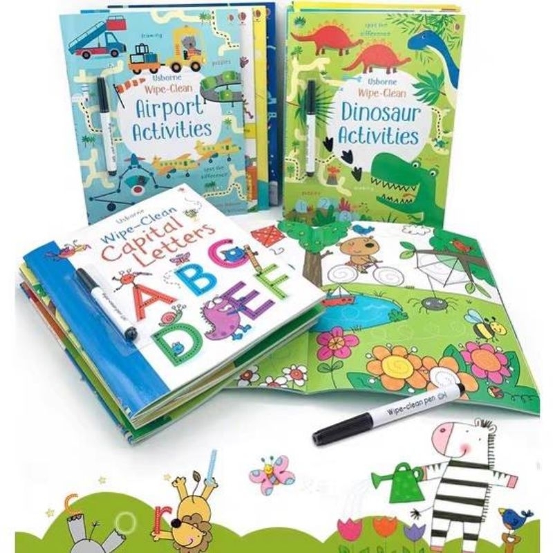 หนังสือฝึกเขียน​ ฝึกลากเส้น​ Usborne​ wipe-​clean หนังสือกิจกรรม Activty book