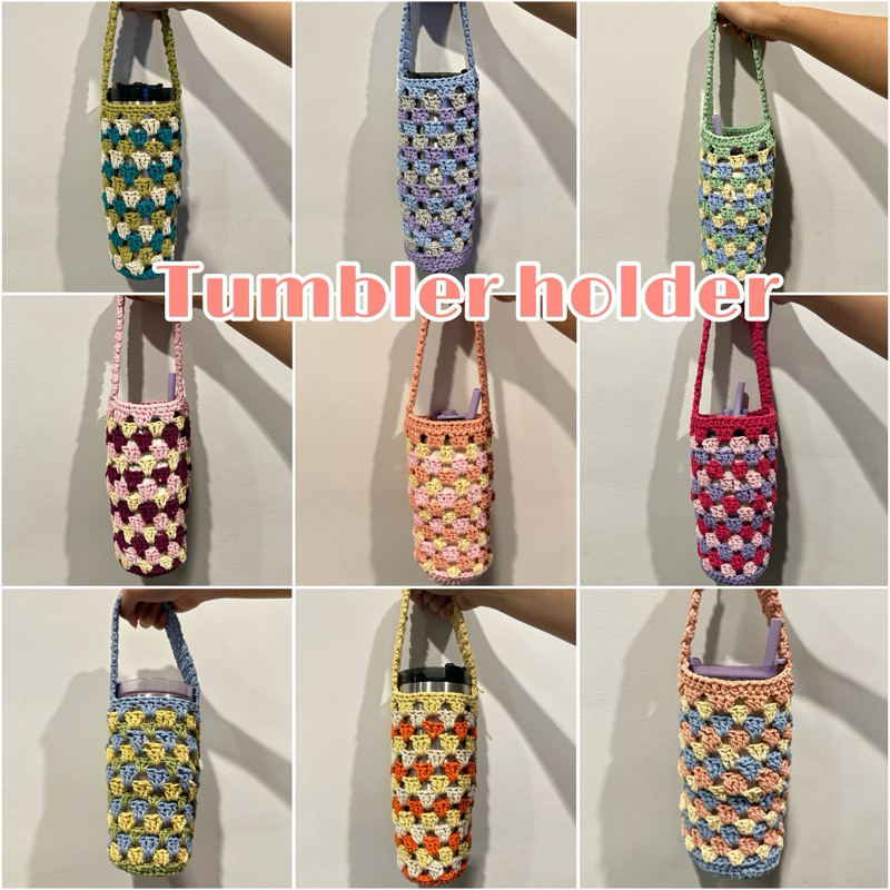 สีใหม่ น่ารักมากกก tumbler holder/กระเป๋าใส่ขวดน้ำ/ ถุงใส่แก้วเยติ/ ถุงใส่แก้วสเตนลี่/ ถุงถักใส่ขวดน้ำ