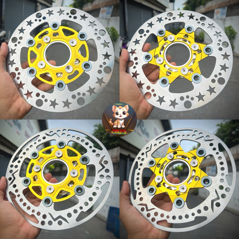 จานเบรคแต่ง ใส้ทอง 220MM.พร้อมสเปเซอร์ ตรงรุ่นใส่WAVE125R/S/บังลม (W110i/ปลาวาฬ/NOUVO/MSX/FINO/PCX2015ไม่ต้องใส่สเปเซอร์