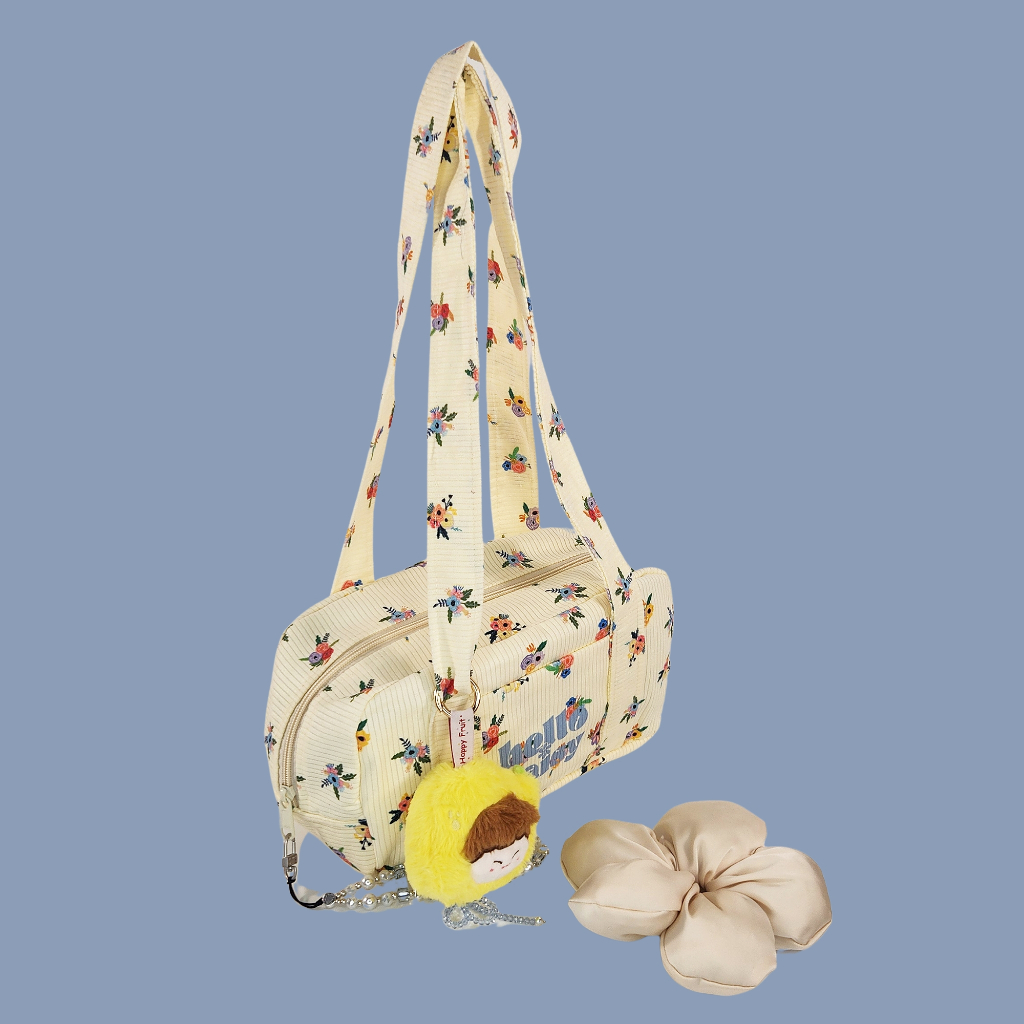 Hello Daisy [แบรนด์ไทย] - Daisy bag กระเป๋าผ้าลูกฟูกพิมพ์ลาย กระเป๋าใน 3 ช่อง