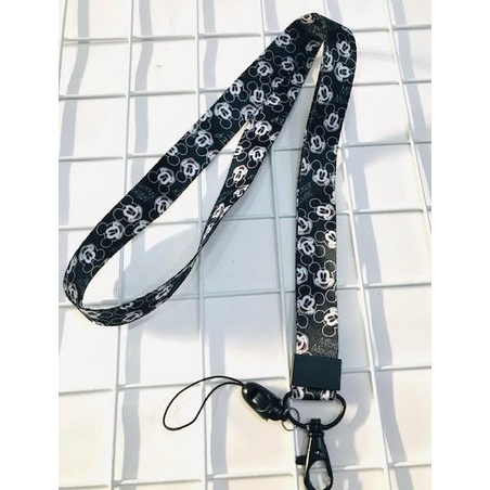 MICKEY MOUSE BLACK  สายคล้องคอ สายคล้องบัตร ห้อยโทรศัพท์ ลาย MICKEY MOUSE น่ารัก มีก้ามปู มีห่วงเล็ก